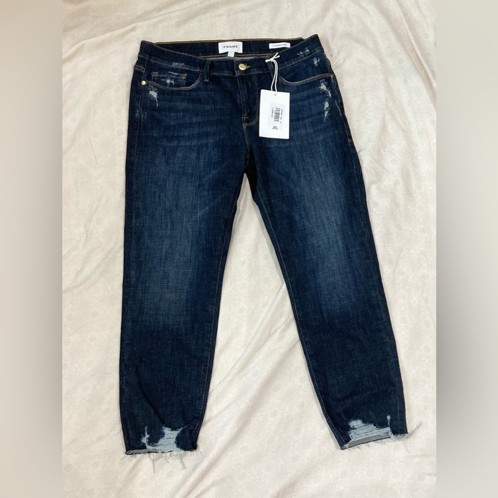 Frame Denim Dark Blue mid rise strait fit Jeans